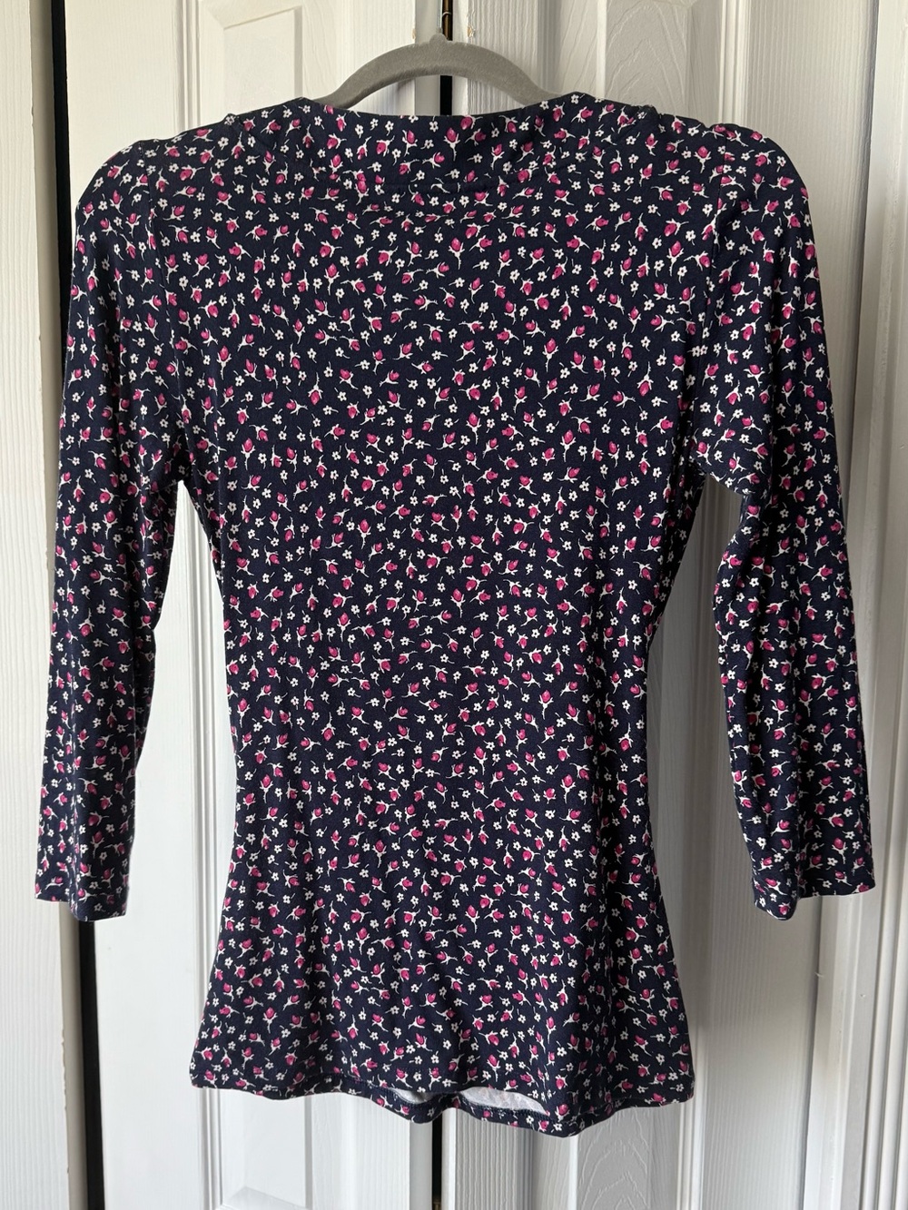 Lauren Ralph Lauren Floral Ruched Wrap Top Navy Pink Stretch Blouse Size Small - Picture 3 of 5